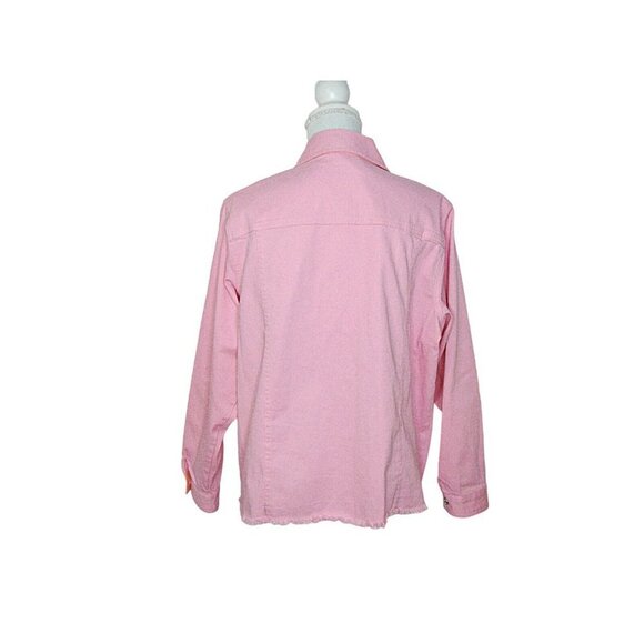 Quacker Factory Pink Rhinestone Raw Hem Fringe Button Up Jacket Shacket Size XL - Picture 3 of 12